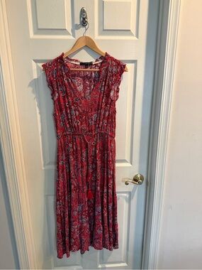 Signature by Sangria Red Paisley Ruffle-Trim Midi Dress